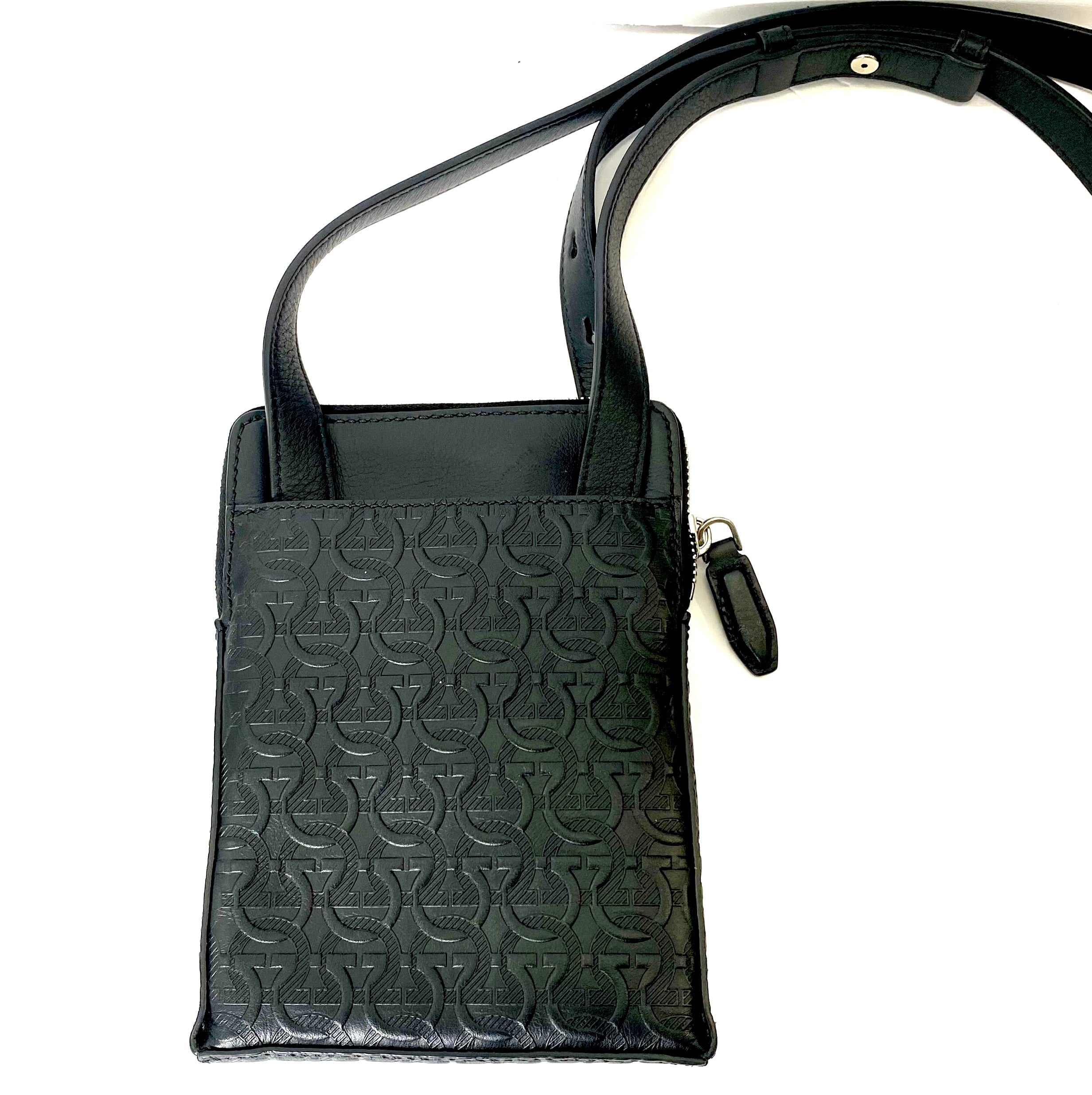 FERRAGAMO GANCINI EMBOSSED LEATHER SMALL MESSENGER BAG