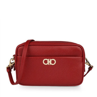 FERRAGAMO GRAINED LEATHER SMALL GANCINI CAMERA BAG