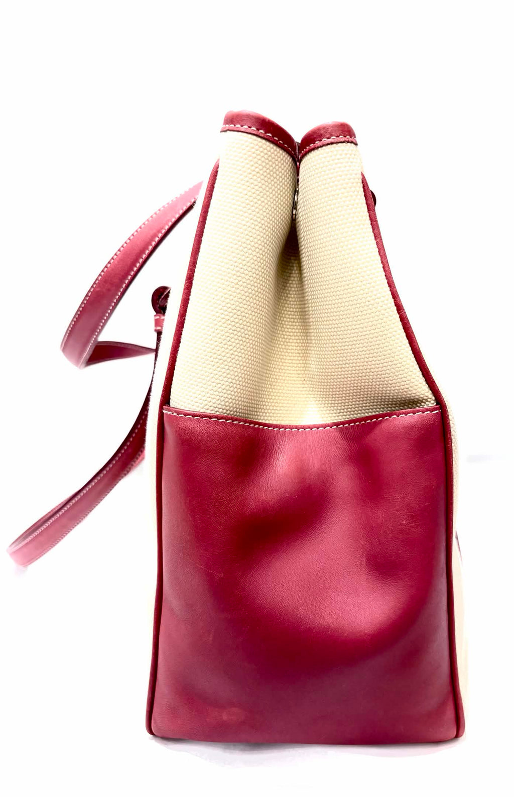 FERRAGAMO VINTAGE RED LEATHER CANVAS TOTE BAG