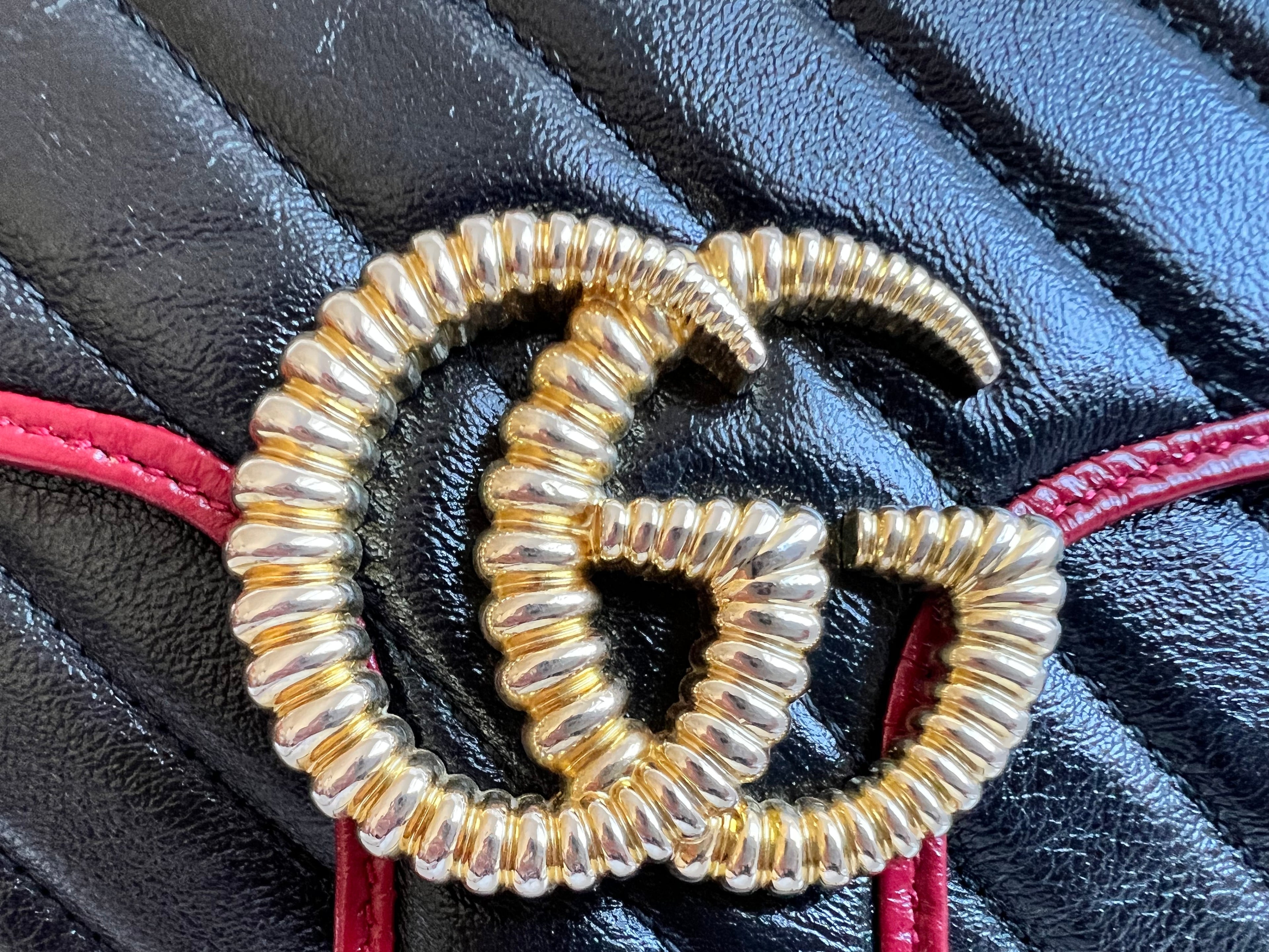 Gucci GG Black and Red Torchon Marmont Small Shoulder Bag