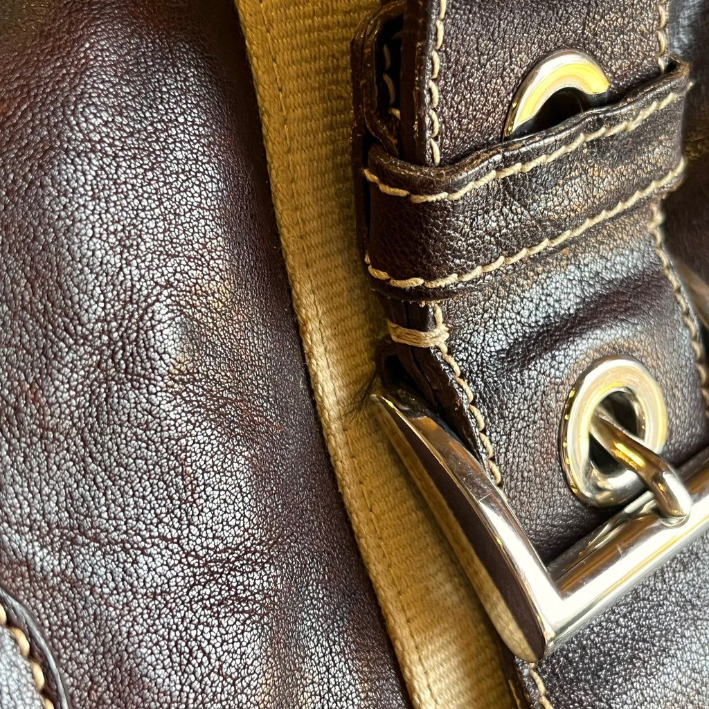 PRADA Buckle Striped Brown Shoulder Bag
