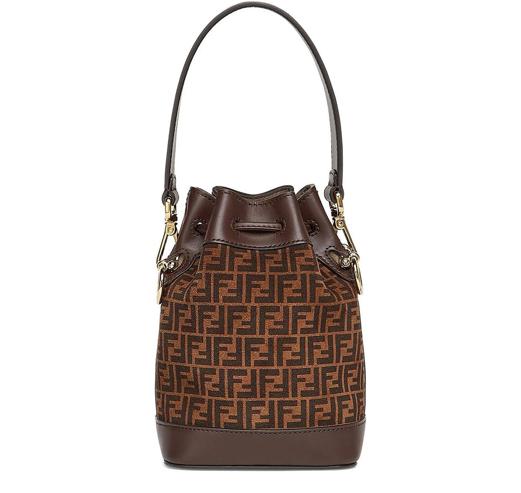 FENDI FF MINI SUEDE AND LEATHER MON TRÉSOR BUCKET BAG