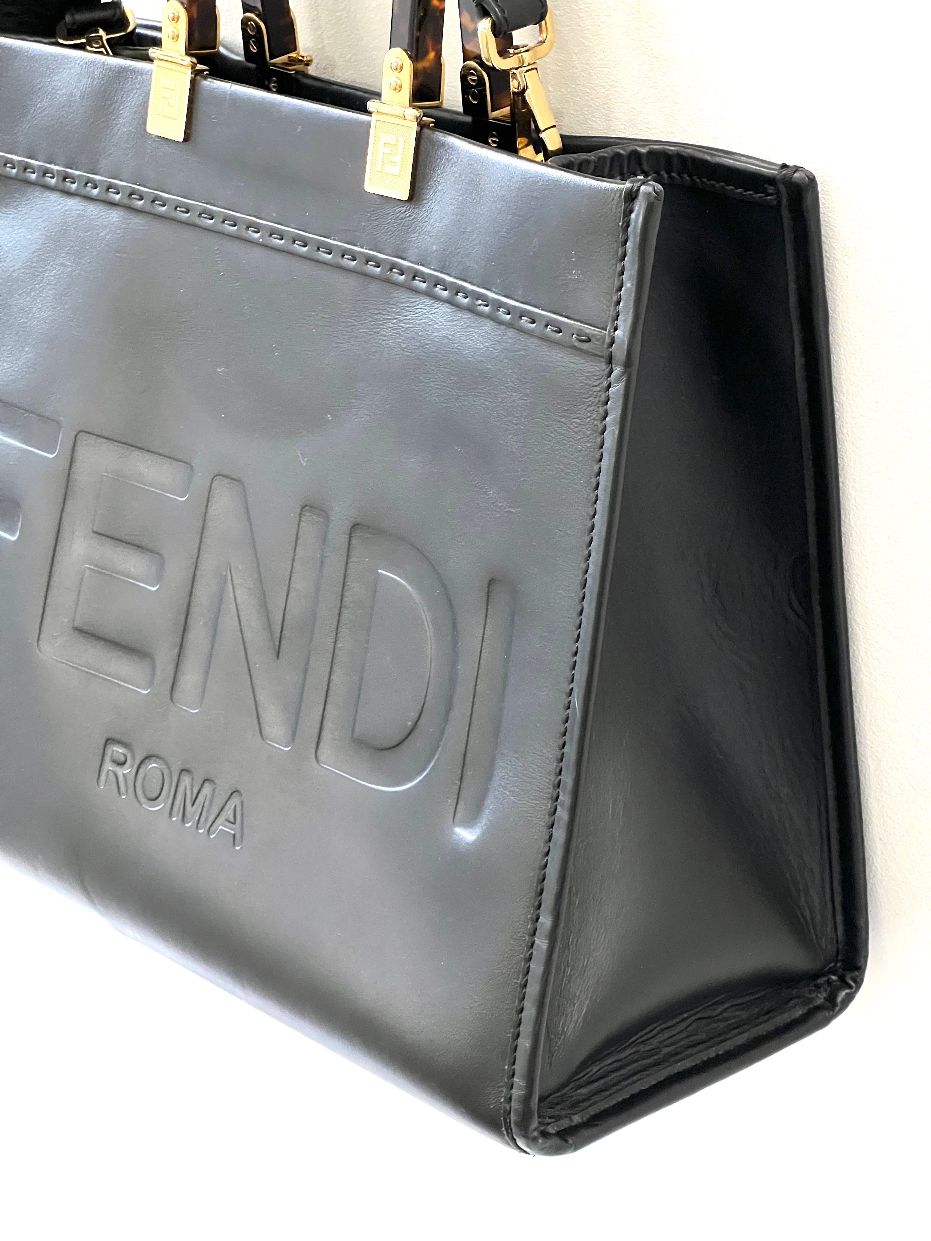 FENDI LEATHER SUNSHINE MEDIUM SHOPPER TOTE BAG