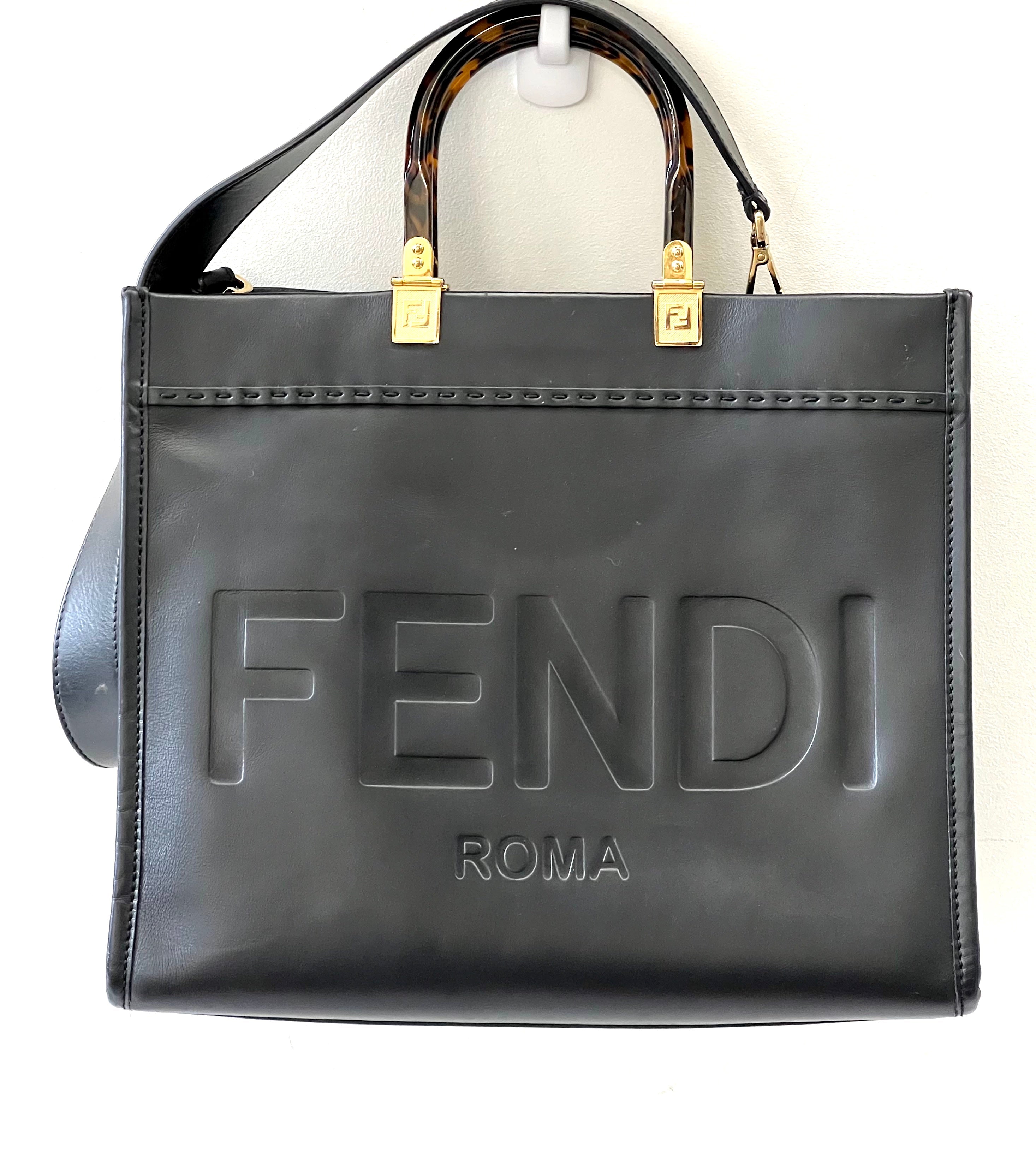 FENDI LEATHER SUNSHINE MEDIUM SHOPPER TOTE BAG