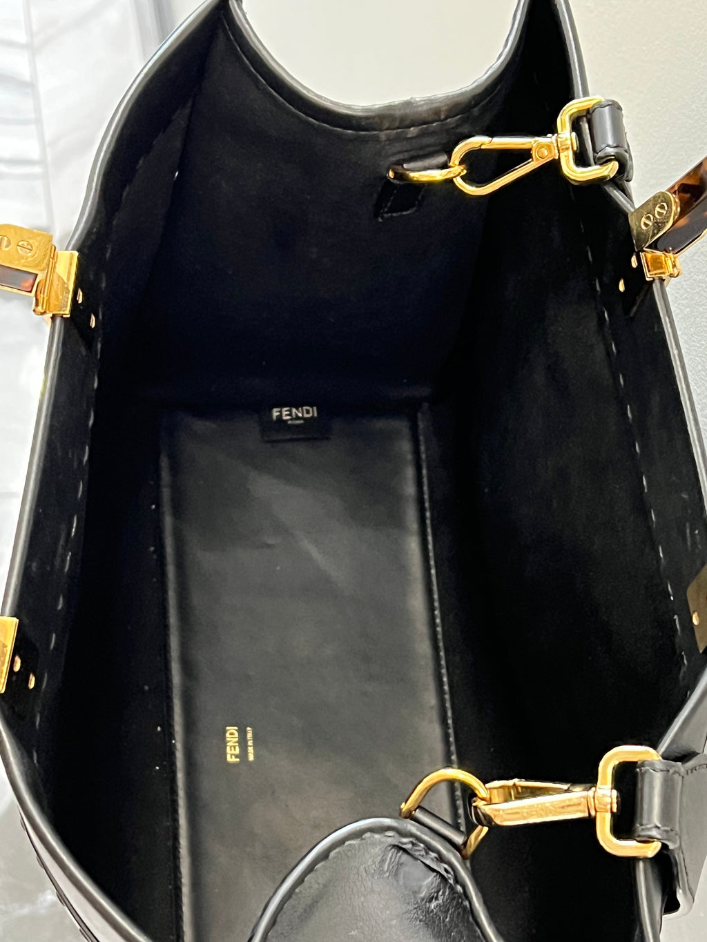 FENDI LEATHER SUNSHINE MEDIUM SHOPPER TOTE BAG