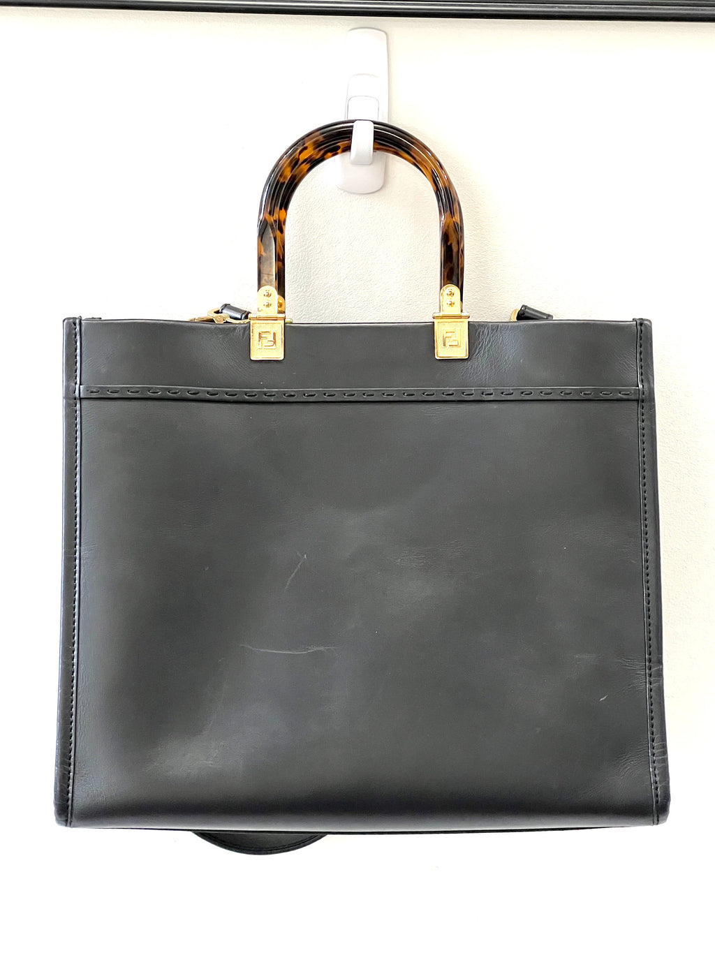 FENDI LEATHER SUNSHINE MEDIUM SHOPPER TOTE BAG