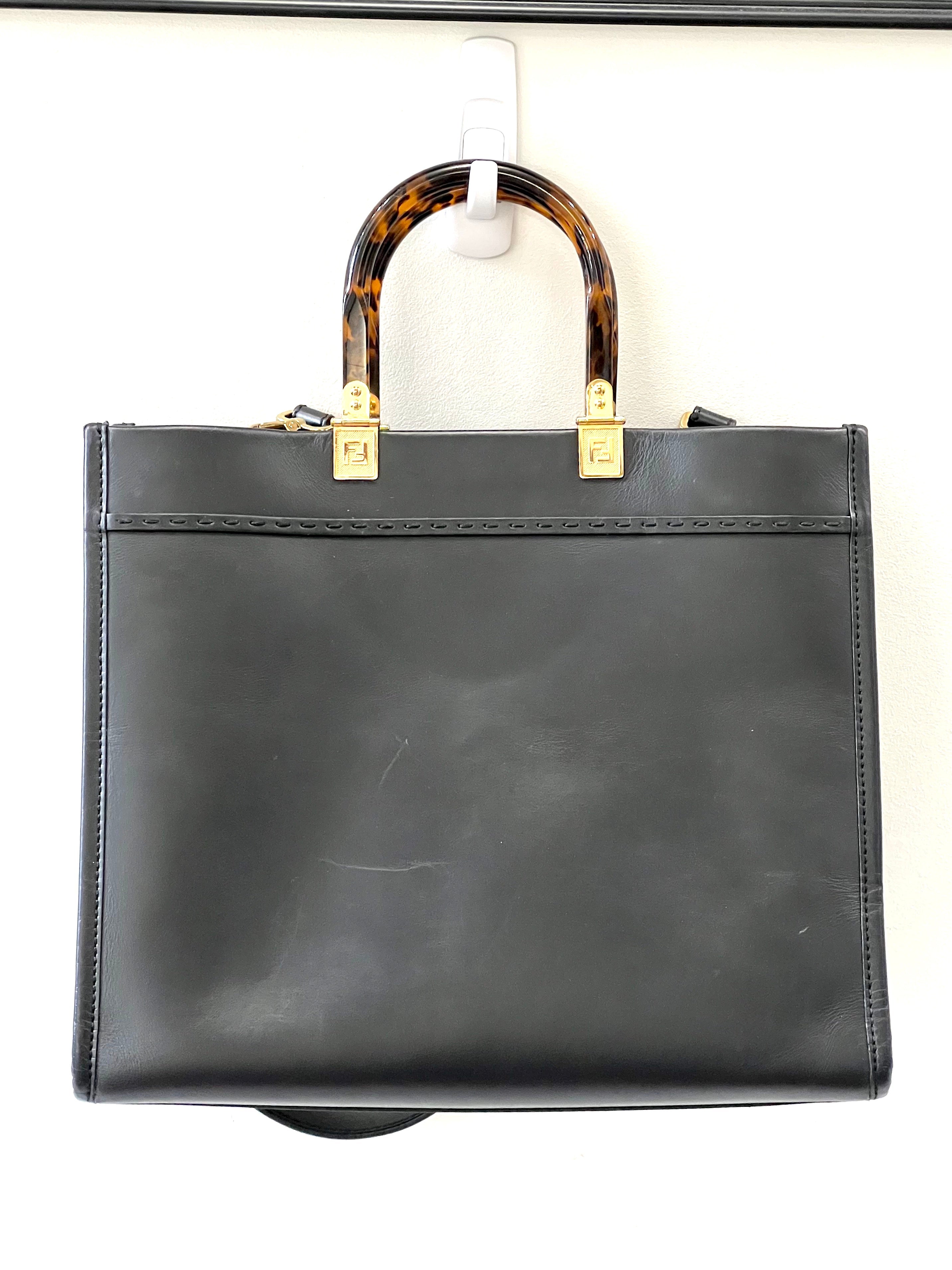 FENDI LEATHER SUNSHINE MEDIUM SHOPPER TOTE BAG