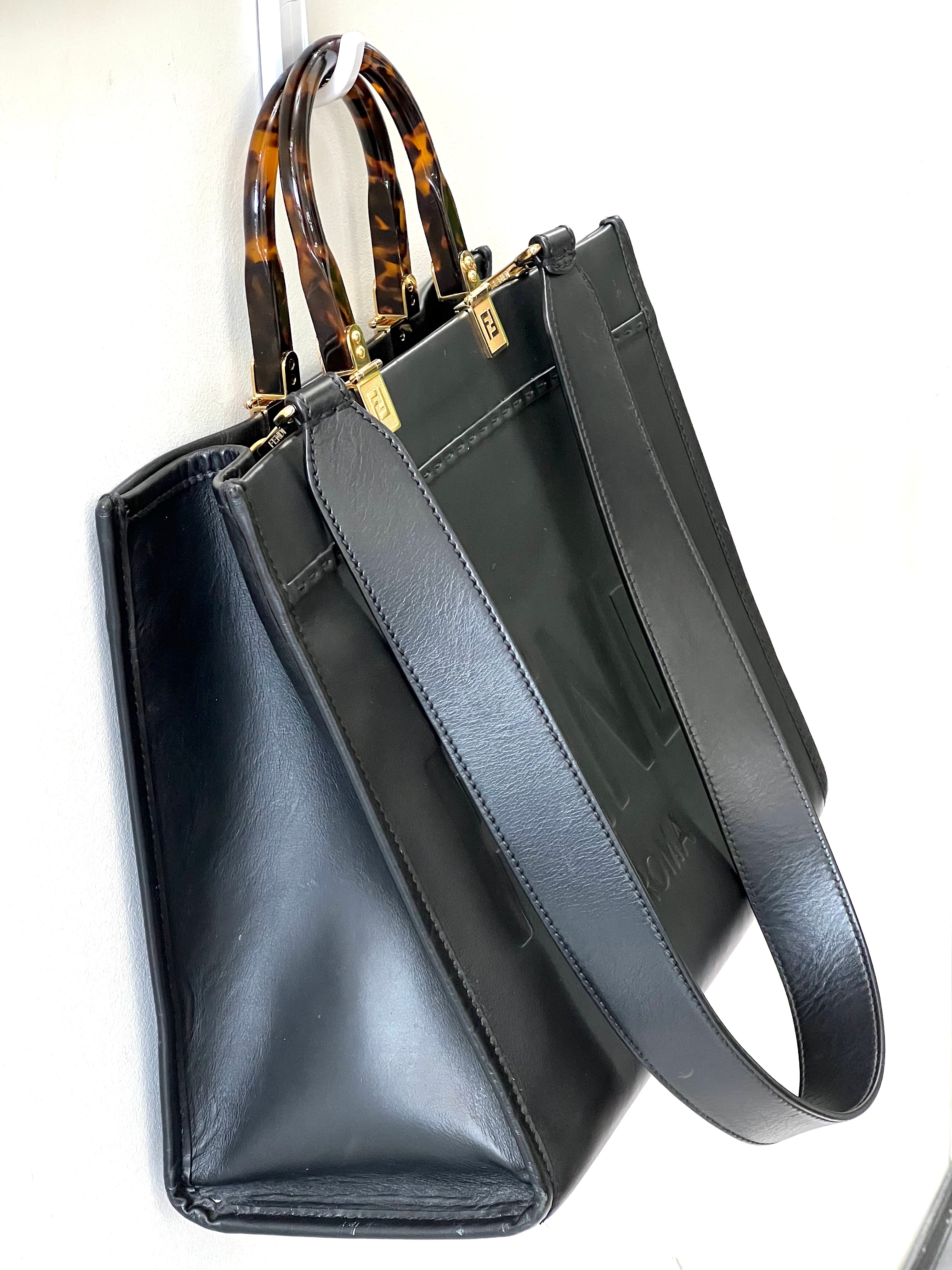 FENDI LEATHER SUNSHINE MEDIUM SHOPPER TOTE BAG