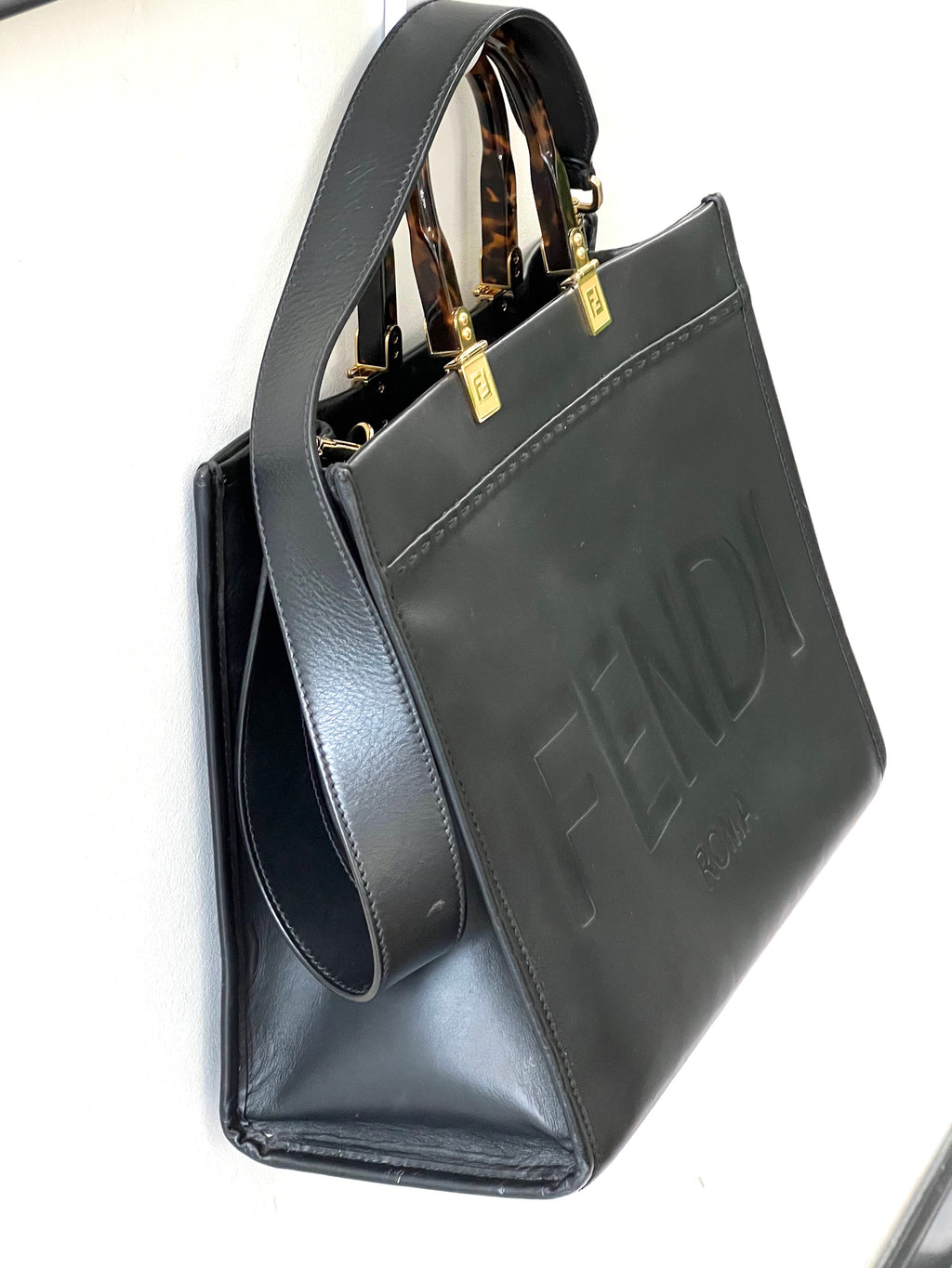 FENDI LEATHER SUNSHINE MEDIUM SHOPPER TOTE BAG