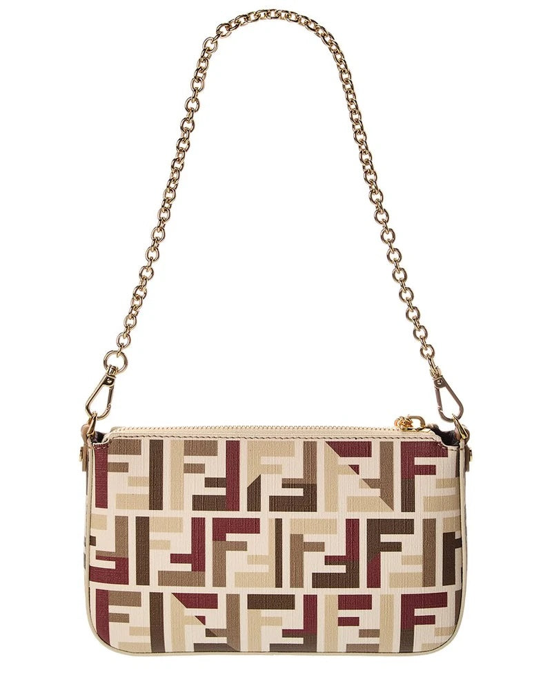 FENDI MULTICOLOR FF FABRIC BAGUETTE POUCH WITH CHAIN
