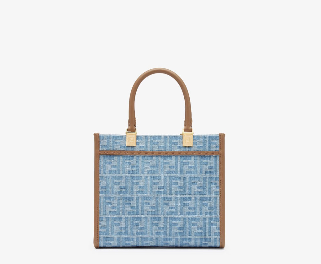 FENDI SUNSHINE FF DENIM SMALL SHOPPER TOTE BAG