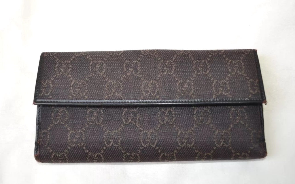 GUCCI GG MONOGRAM CANVAS & LEATHER VINTAGE LONG WALLET
