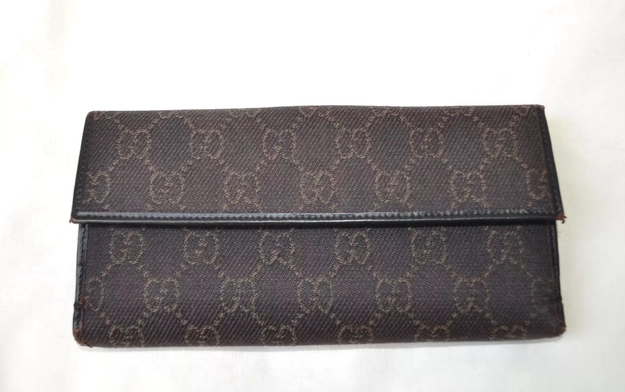 GUCCI GG MONOGRAM CANVAS & LEATHER VINTAGE LONG WALLET