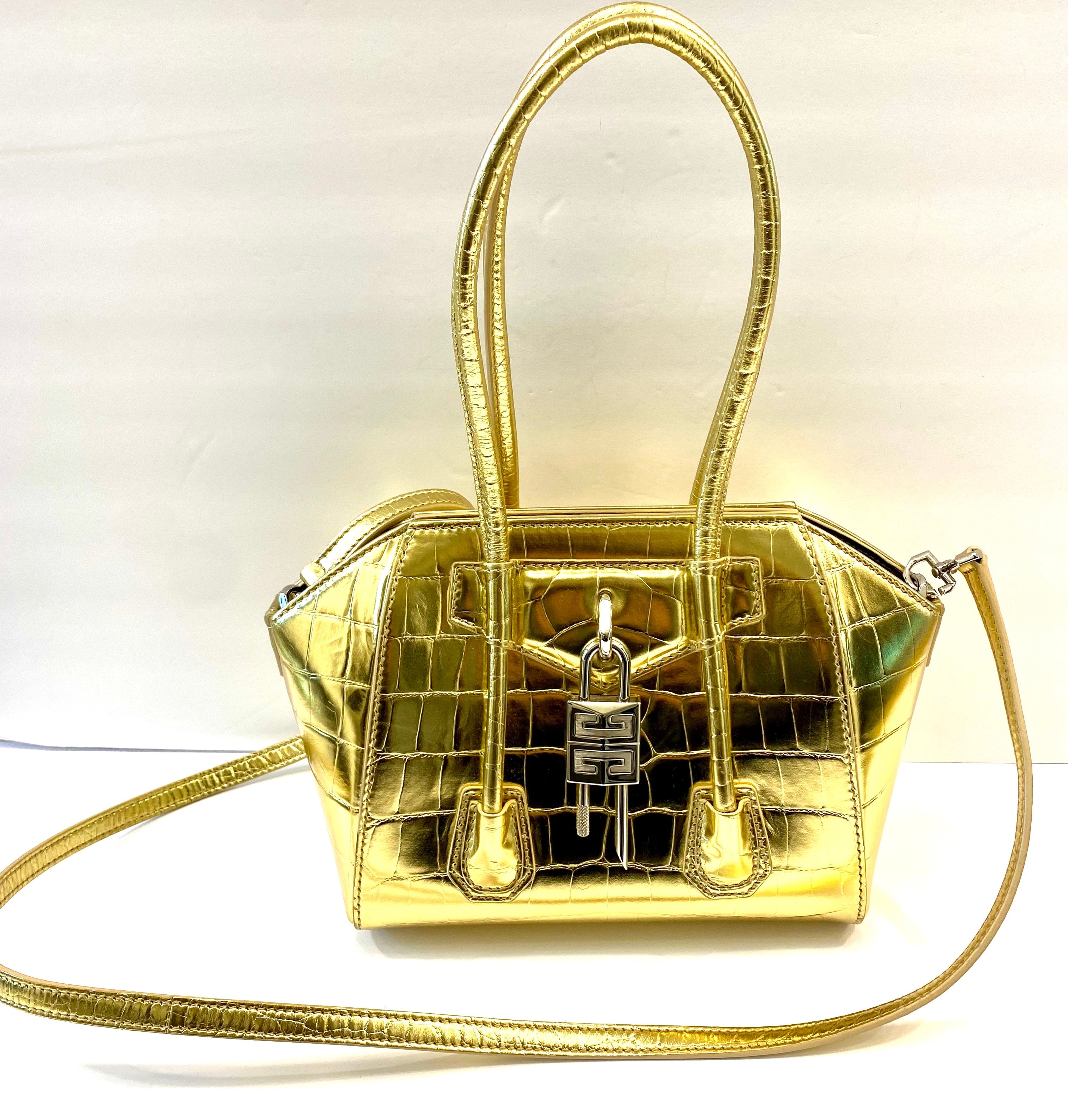GIVENCHY CALFSKIN CROC EMBOSSED MINI LOCK ANTIGONA BAG