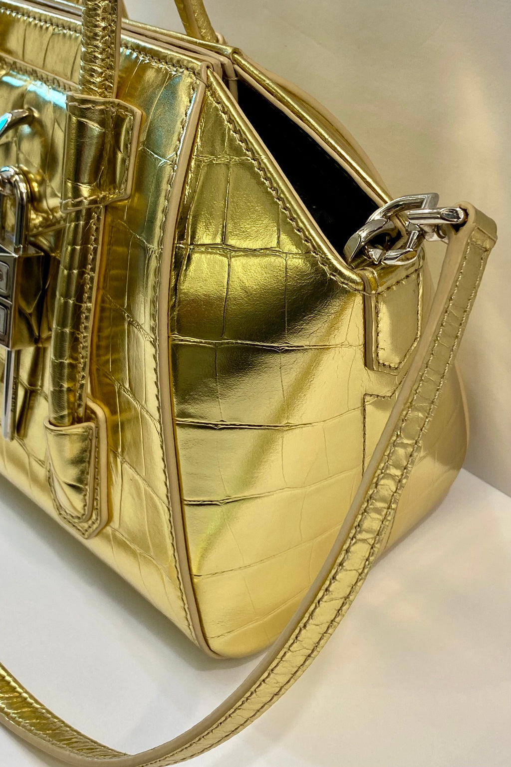 GIVENCHY CALFSKIN CROC EMBOSSED MINI LOCK ANTIGONA BAG