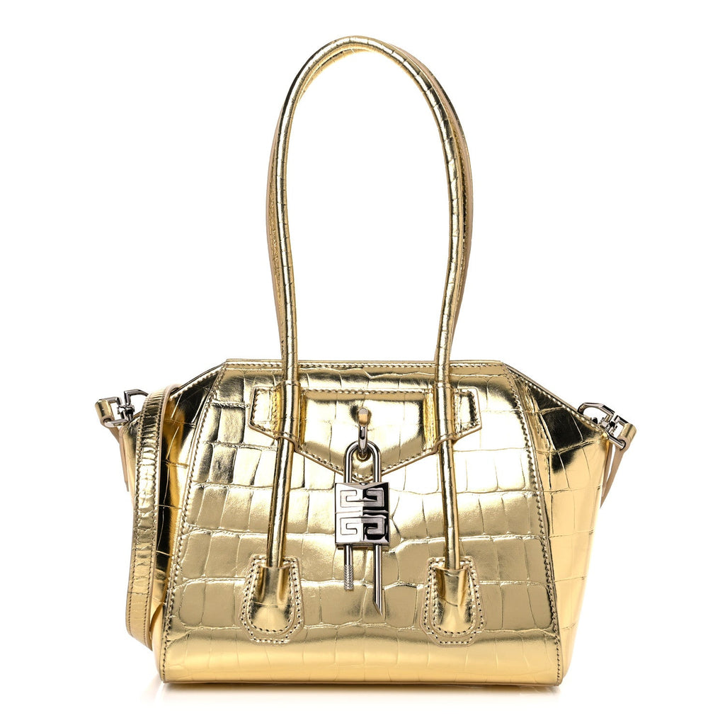 GIVENCHY CALFSKIN CROC EMBOSSED MINI LOCK ANTIGONA BAG