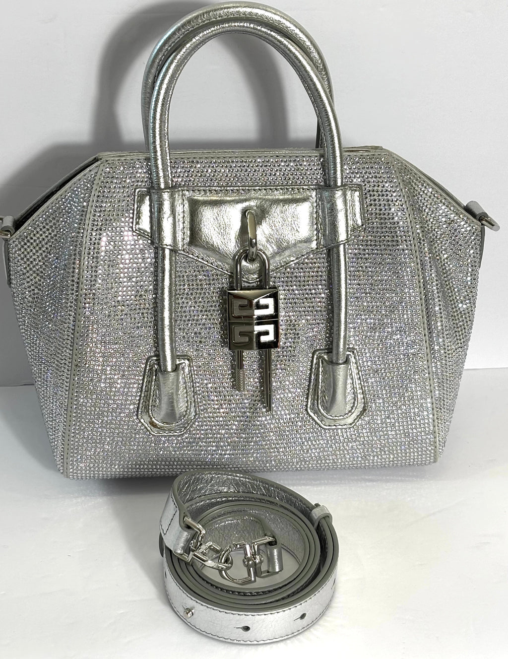 GIVENVHY CRYSTAL EMBELLISHED MINI LOCK ANTIGONA SHOULDER BAG