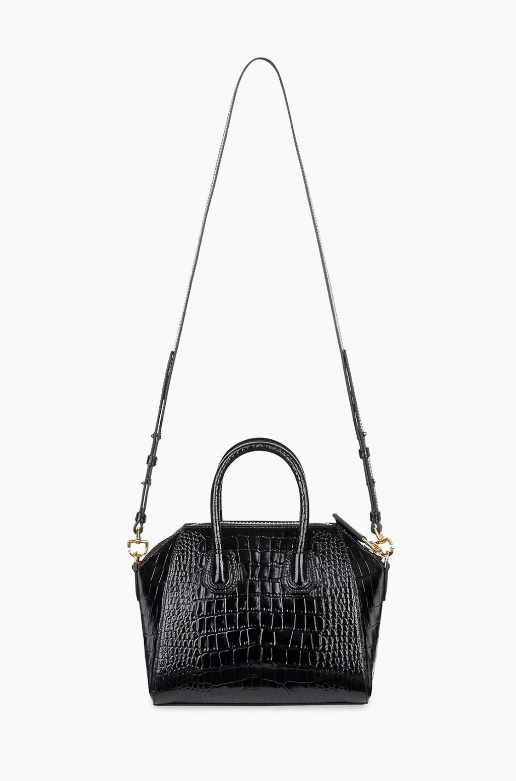 GIVENCHY SMALL CALFSKIN LEATHER CROC EMBOSSED ANTIGONA BAG