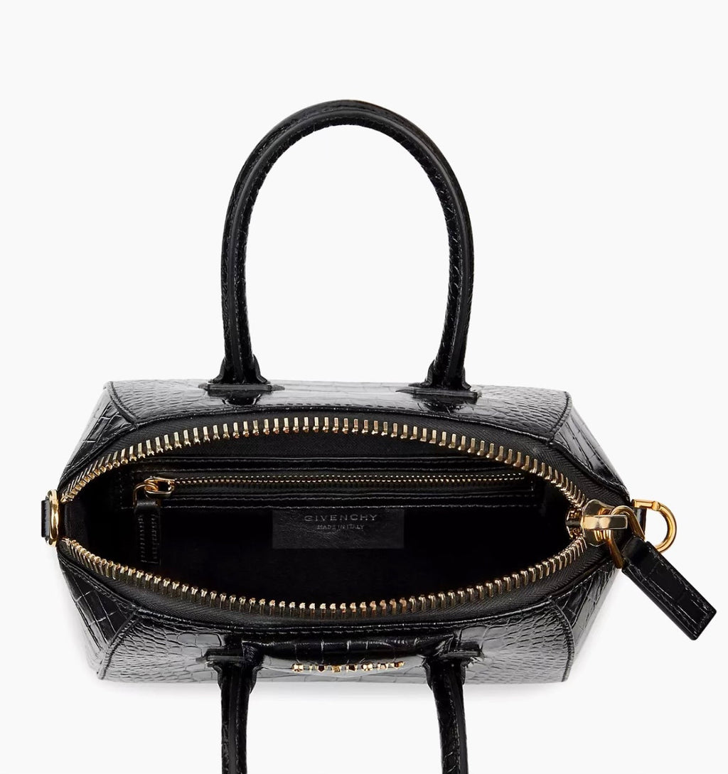 GIVENCHY SMALL CALFSKIN LEATHER CROC EMBOSSED ANTIGONA BAG