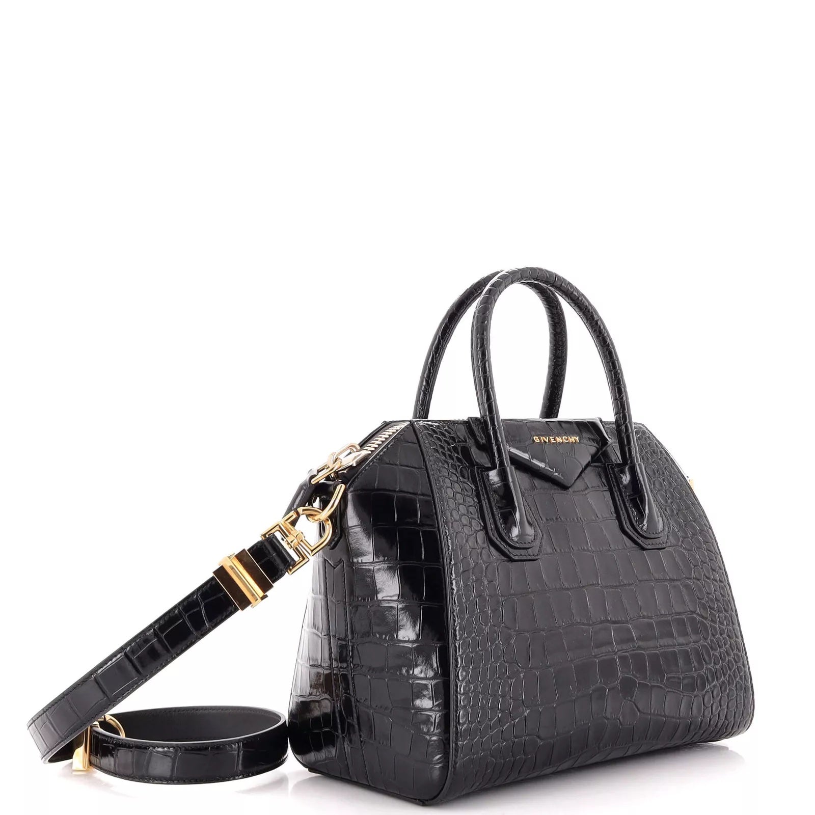 GIVENCHY SMALL CALFSKIN LEATHER CROC EMBOSSED ANTIGONA BAG