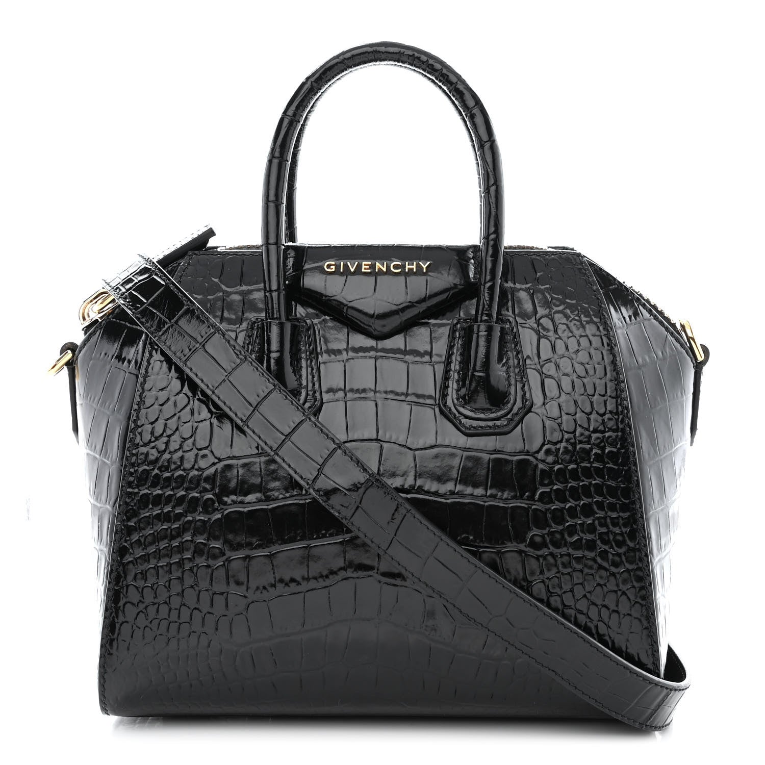 GIVENCHY SMALL CALFSKIN LEATHER CROC EMBOSSED ANTIGONA BAG