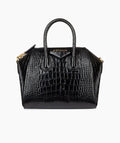 GIVENCHY SMALL CALFSKIN LEATHER CROC EMBOSSED ANTIGONA BAG