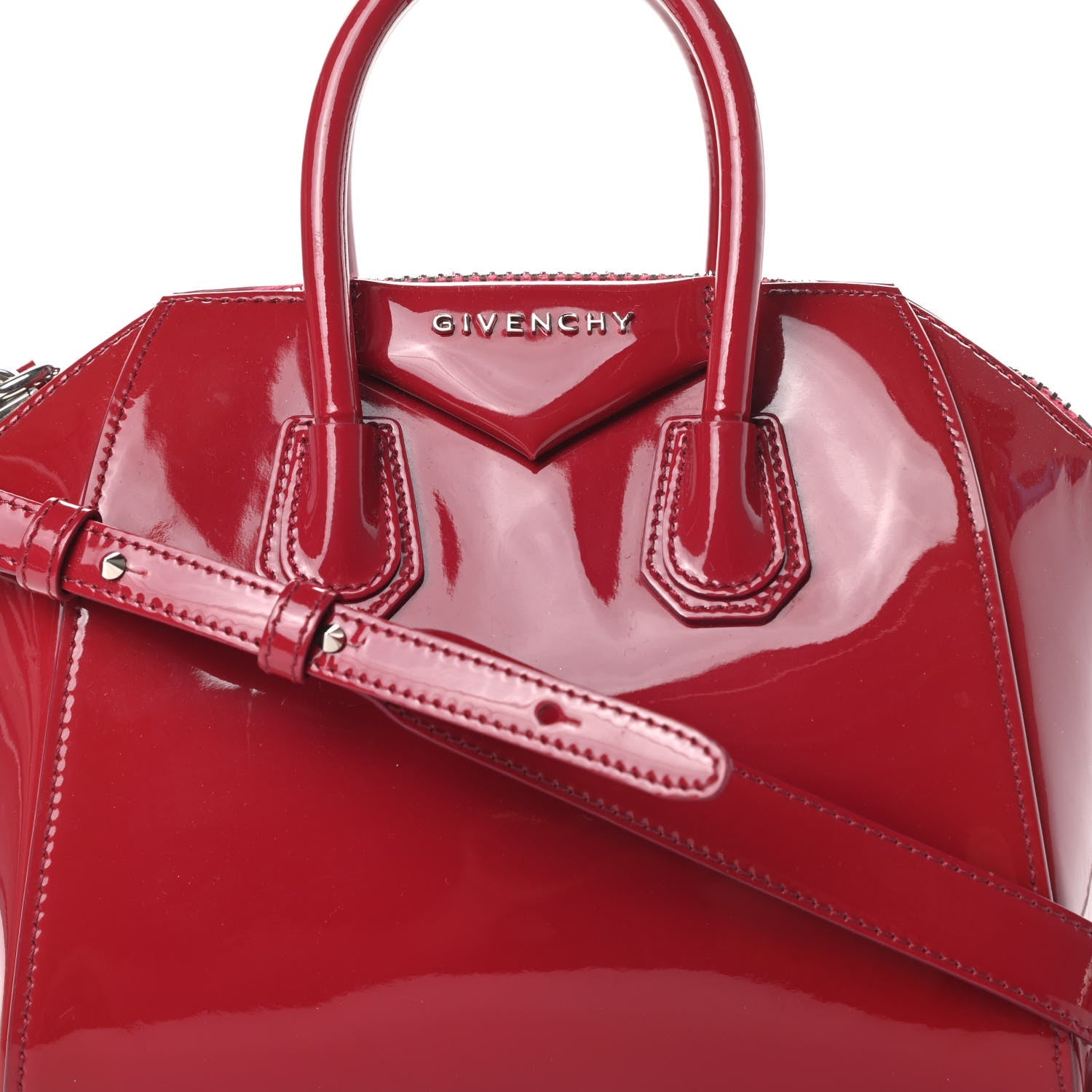 GIVENCHY SMALL ANTIGONA PATENT LEATHER SATCHEL BAG
