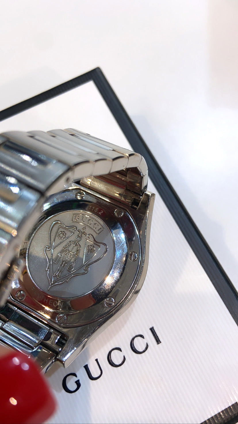 GUCCI 115 PANTHEON STAINLESS STEEL DIAMONDS WATCH