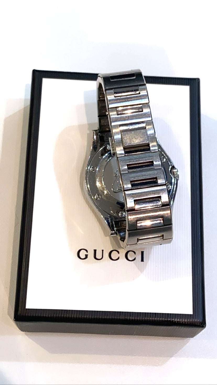 GUCCI 115 PANTHEON STAINLESS STEEL DIAMONDS WATCH