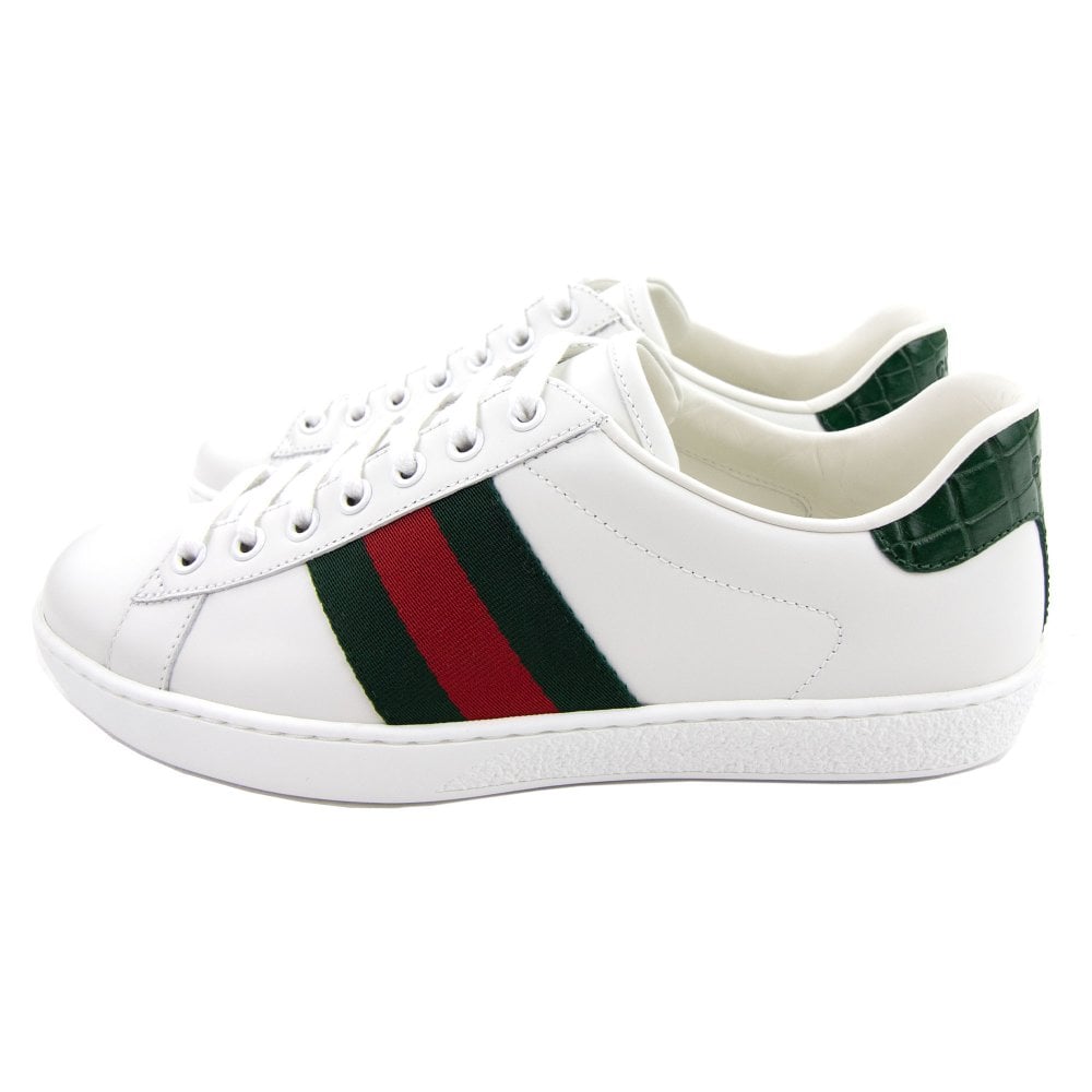 GUCCI CALFSKIN LEATHER CROC ACCENT ACE SNEAKERS