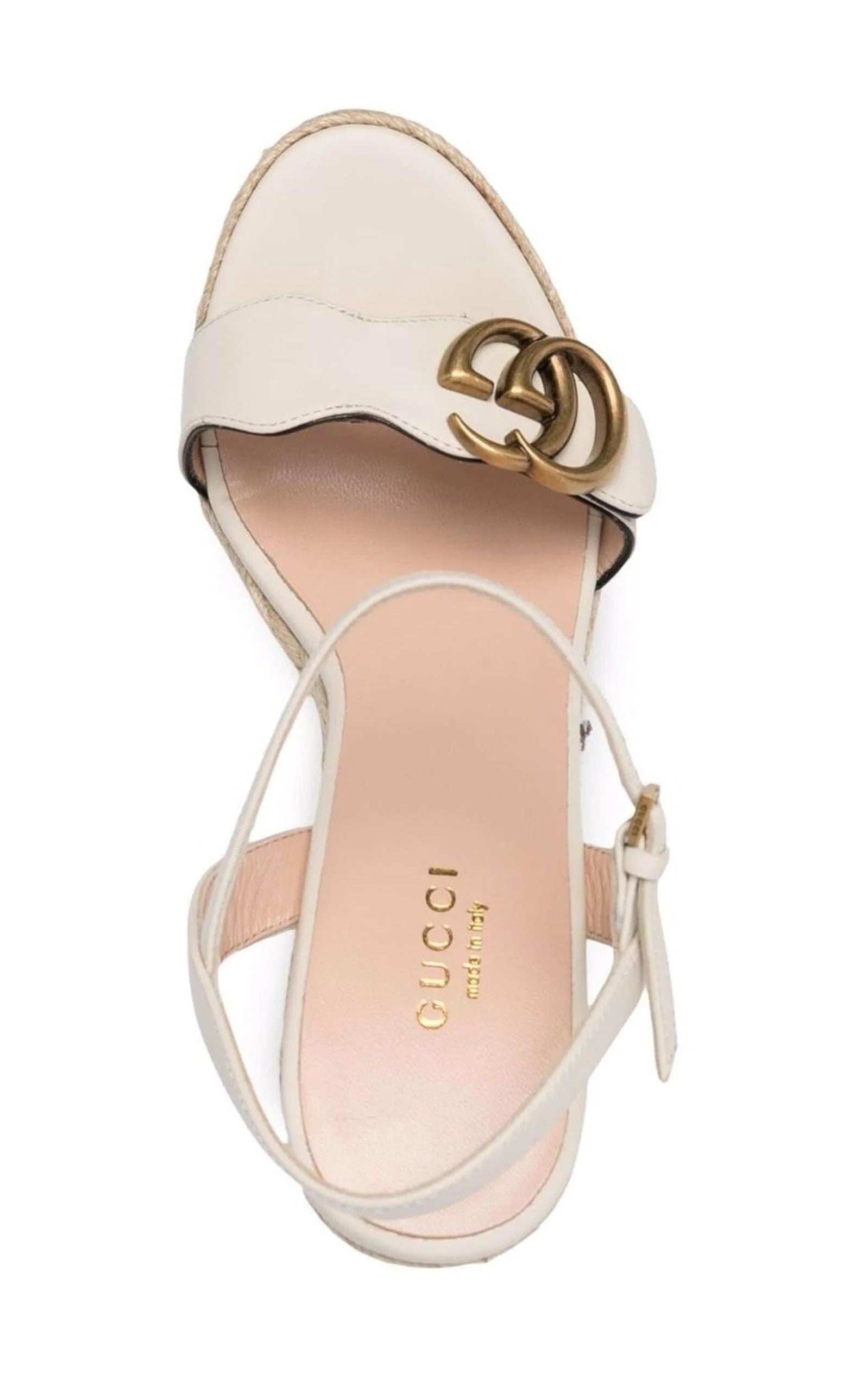 GUCCI AITANA LOGO EMBELLISHED LEATHER WEDGE HEEL ESPADRILLES