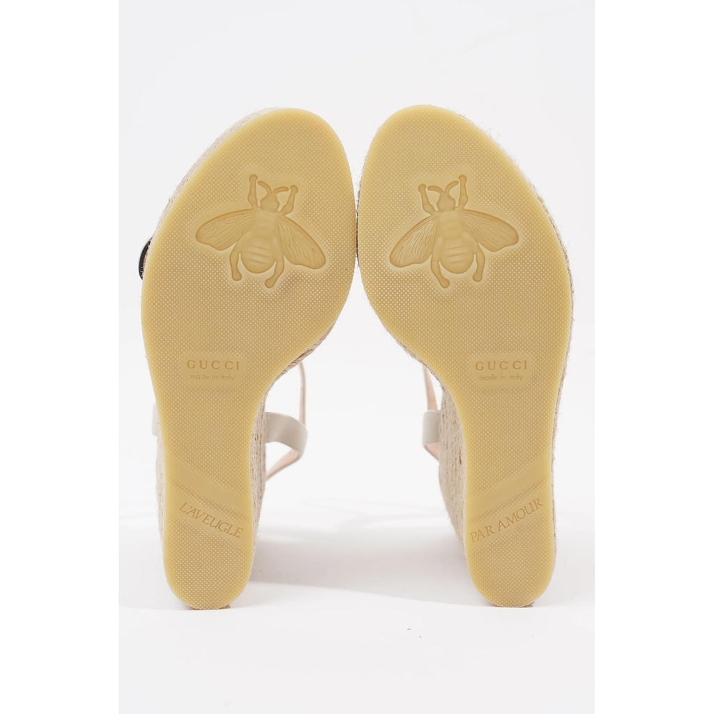 GUCCI AITANA LOGO EMBELLISHED LEATHER WEDGE HEEL ESPADRILLES