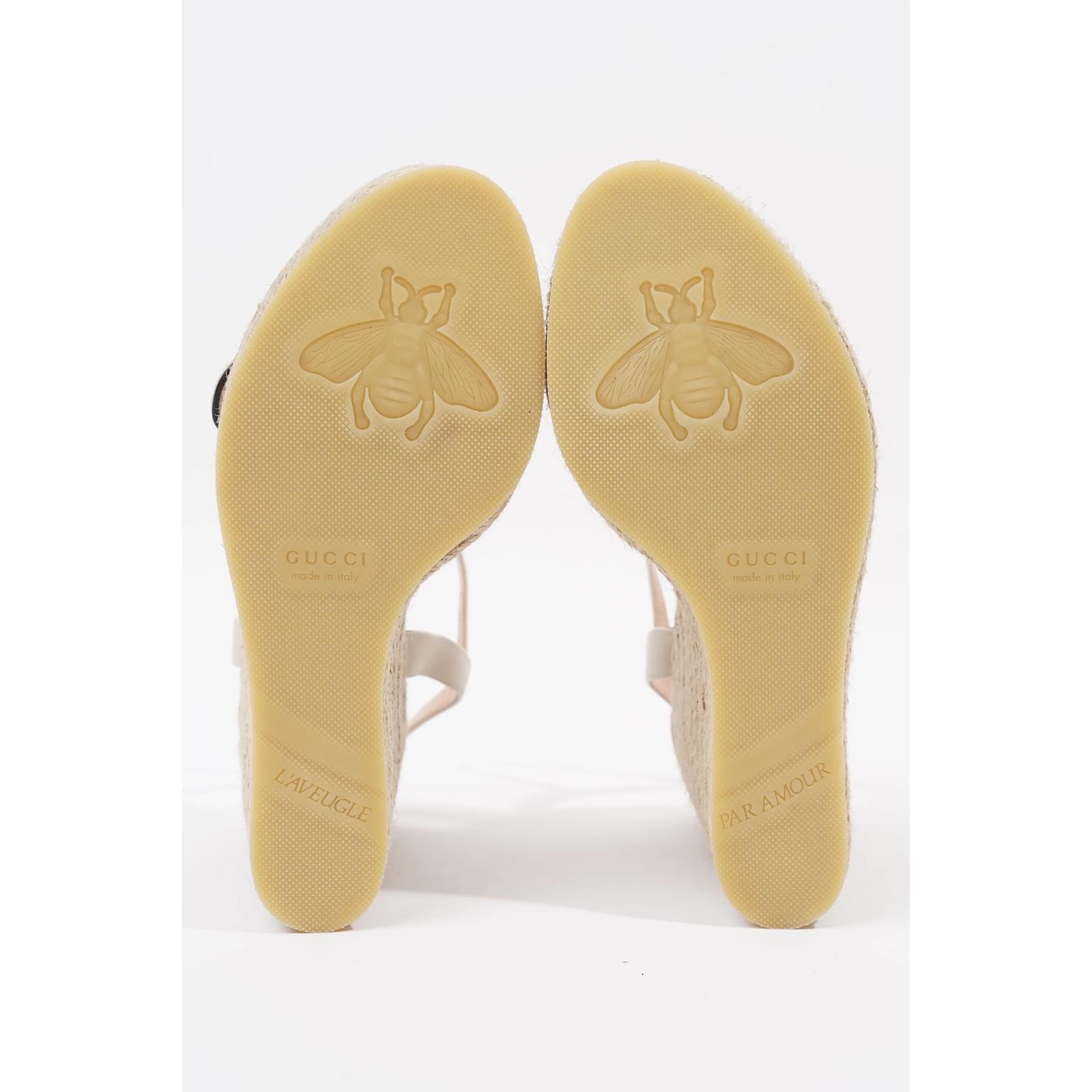 GUCCI AITANA LOGO EMBELLISHED LEATHER WEDGE HEEL ESPADRILLES