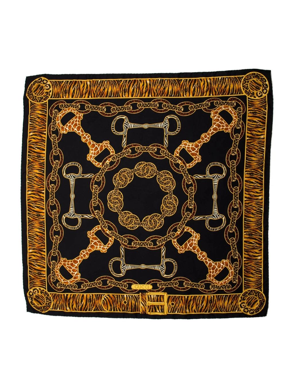 GUCCI SILK GG ANIMAL PRINT HORSEBIT SILK SCARF