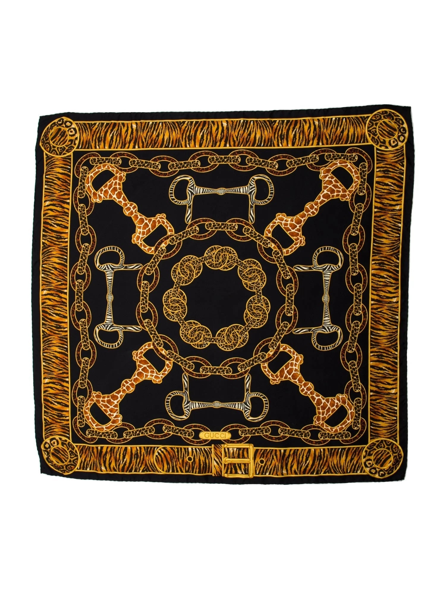 GUCCI SILK GG ANIMAL PRINT HORSEBIT SILK SCARF