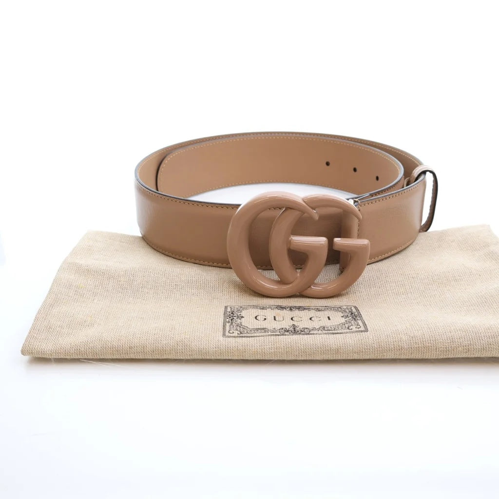 GUCCI AZALEA CALFSKIN ENAMEL MONOCHROM DOUBLE G BELT