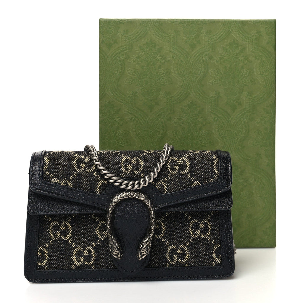 GUCCI GG MONOGRAM BLACK DENIM SUPER MINI DIONYSUS SHOULDER BAG