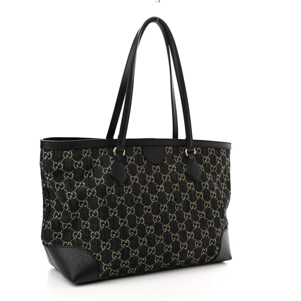 GUCCI JACQUARD GG MONOGRAM OPHIDIA MEDIUM DENIM TOTE BAG