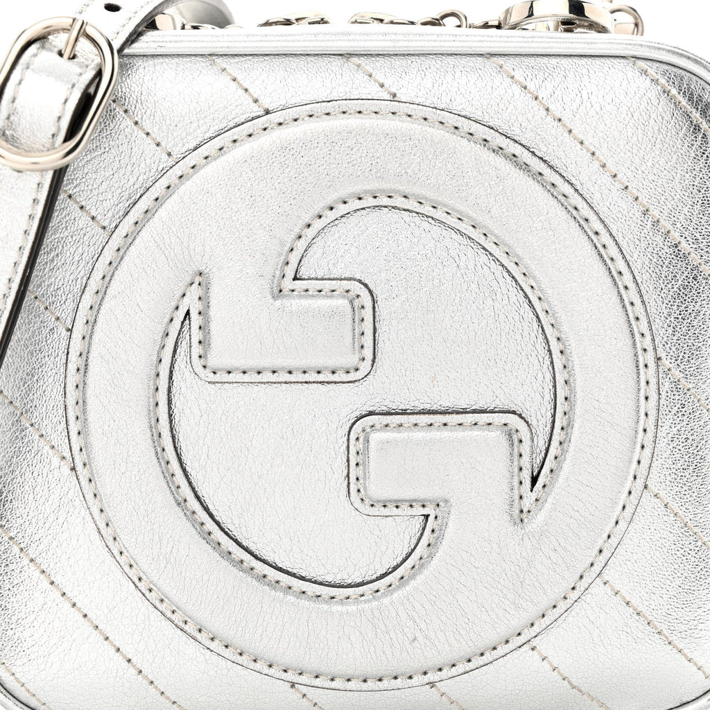GUCCI BLONDIE METALLIC CALFSKIN LEATHER TOP HANDLE BAG