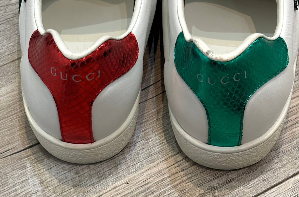 GUCCI ACE KING SNAKE EMBROIDERED CALFSKIN SNEAKERS