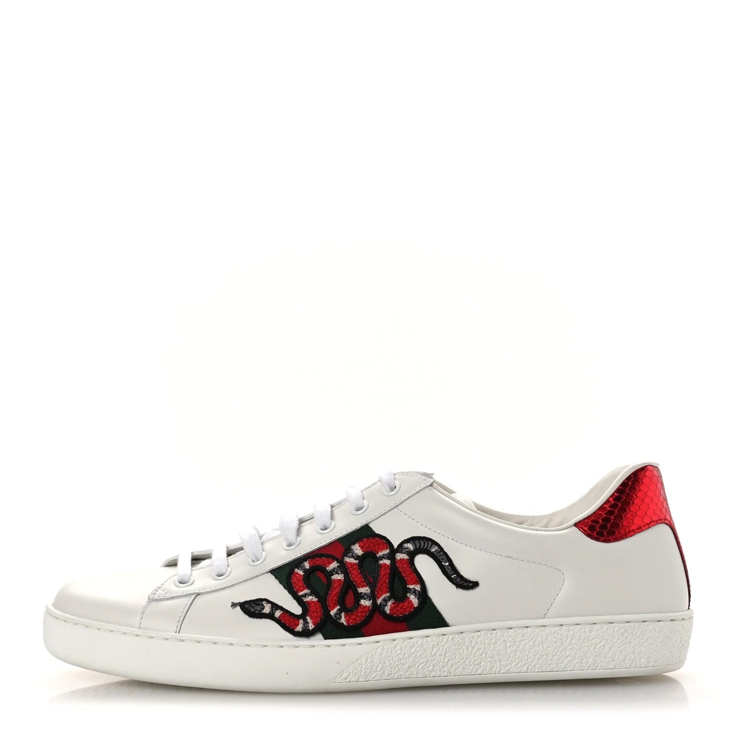 GUCCI ACE KING SNAKE EMBROIDERED CALFSKIN SNEAKERS