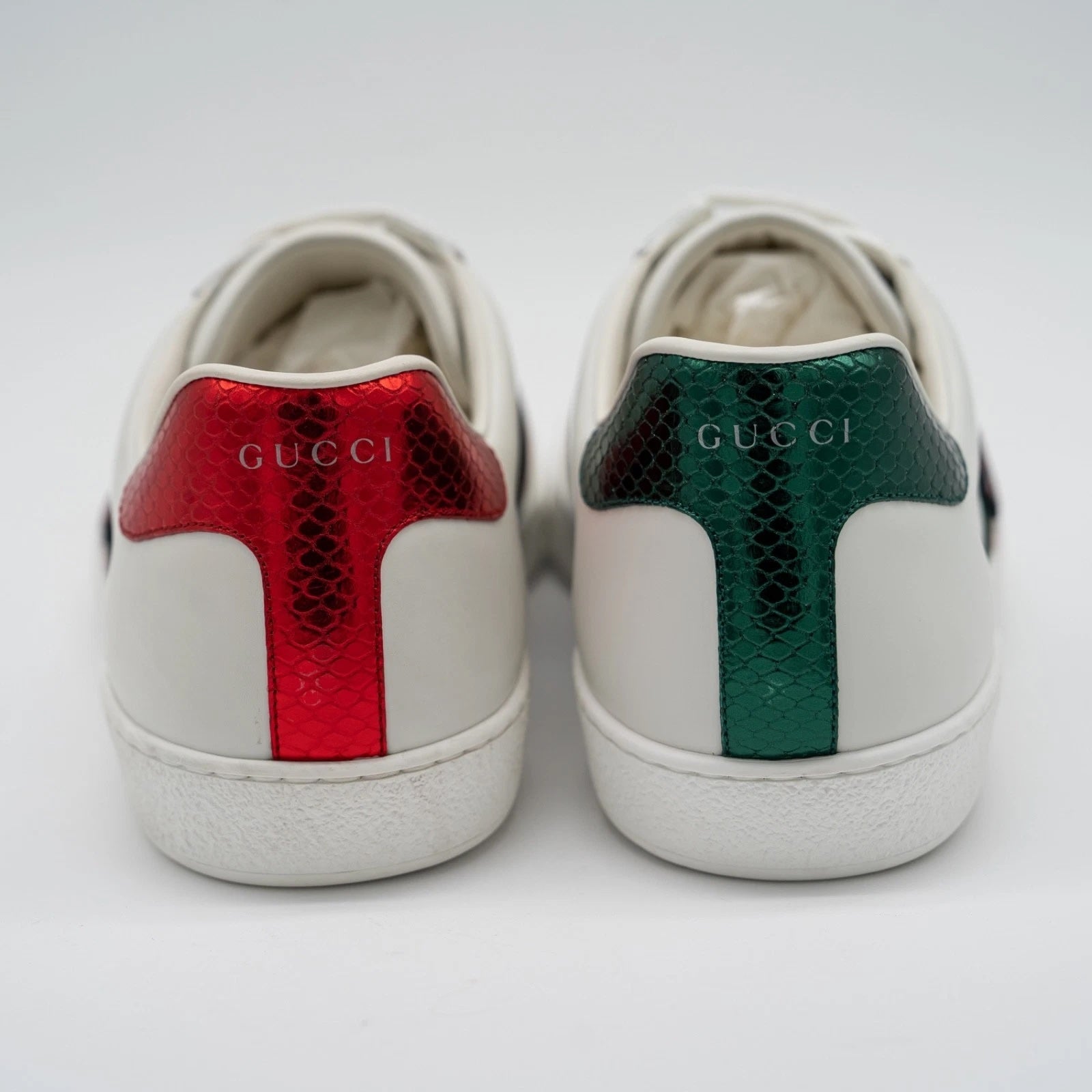GUCCI ACE KING SNAKE EMBROIDERED CALFSKIN SNEAKERS