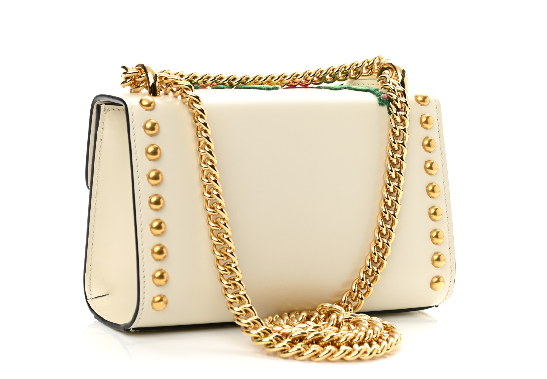 GUCCI CALFSKIN FLORAL EMBROIDERED SMALL PADLOCK SHOULDER BAG