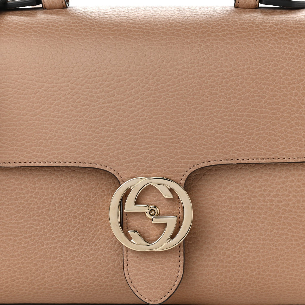 GUCCI INTERLOCKING G CALFSKIN TOP-HANDLE CAMELIA SHOULDER BAG