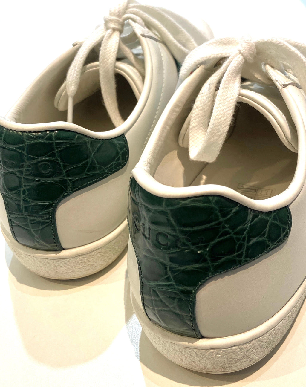 GUCCI CALFSKIN LEATHER CROC ACCENT ACE SNEAKERS