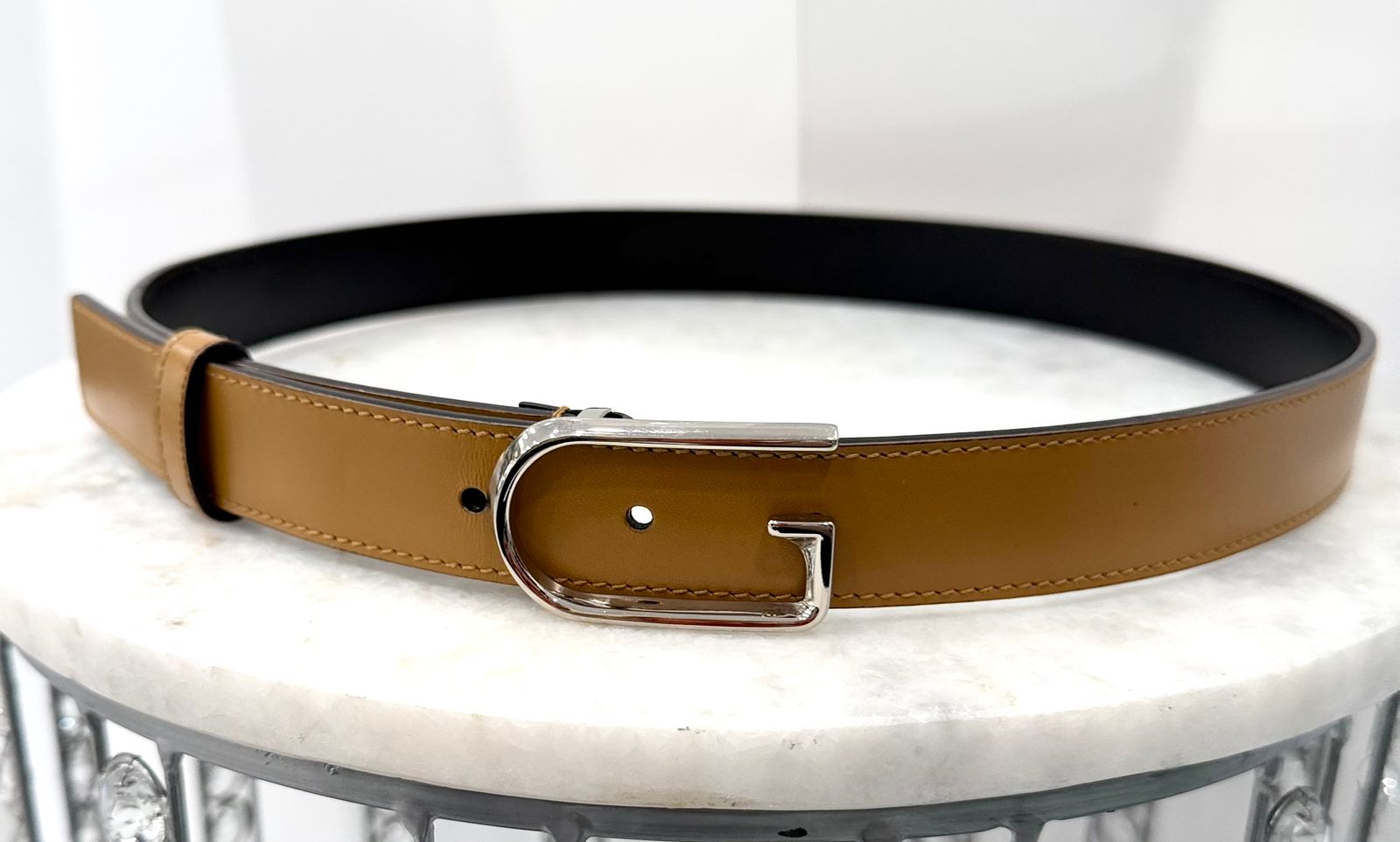GUCCI G BUCKLE CALFSKIN LEATHER BELT