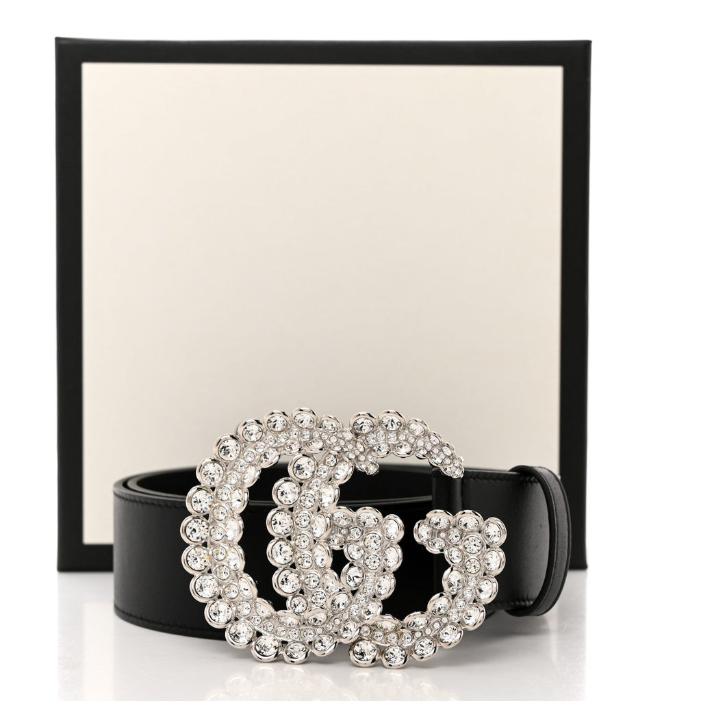 GUCCI CRYSTAL GG MARMONT CALFSKIN LEATHER BELT