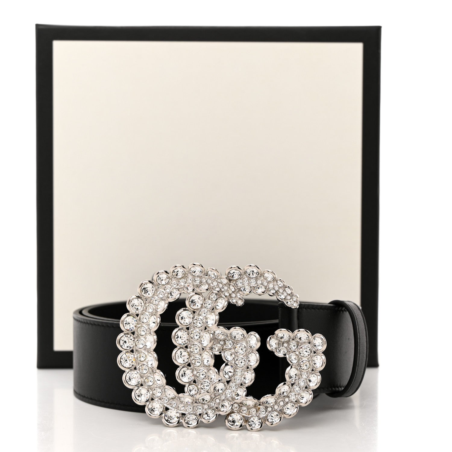 GUCCI CRYSTAL GG MARMONT CALFSKIN LEATHER BELT
