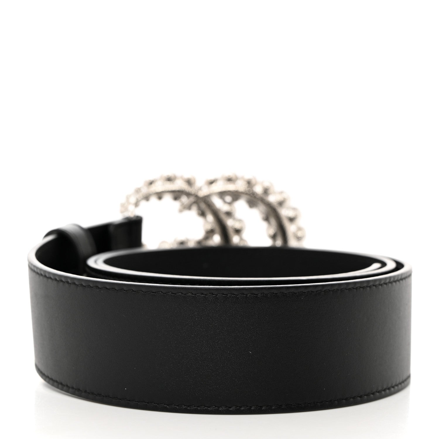 GUCCI CRYSTAL GG MARMONT CALFSKIN LEATHER BELT