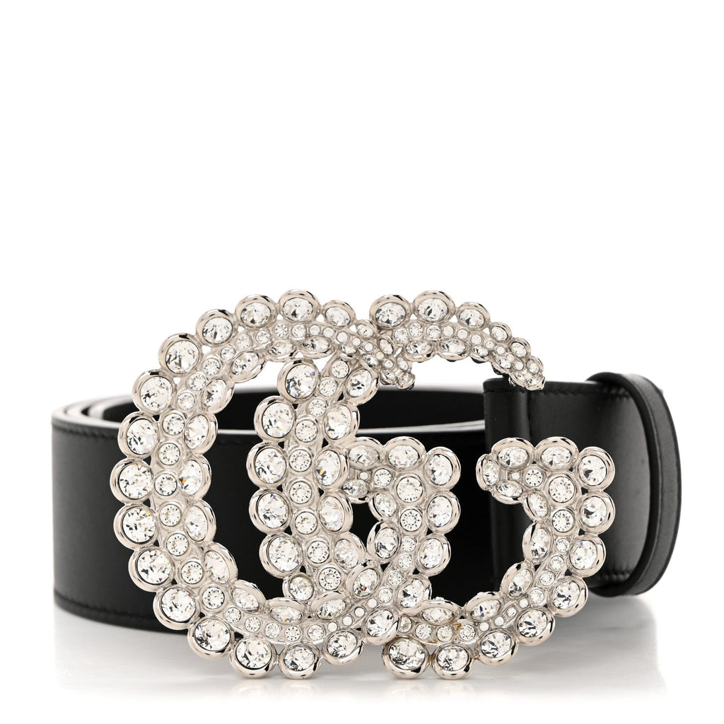 GUCCI CRYSTAL GG MARMONT CALFSKIN LEATHER BELT